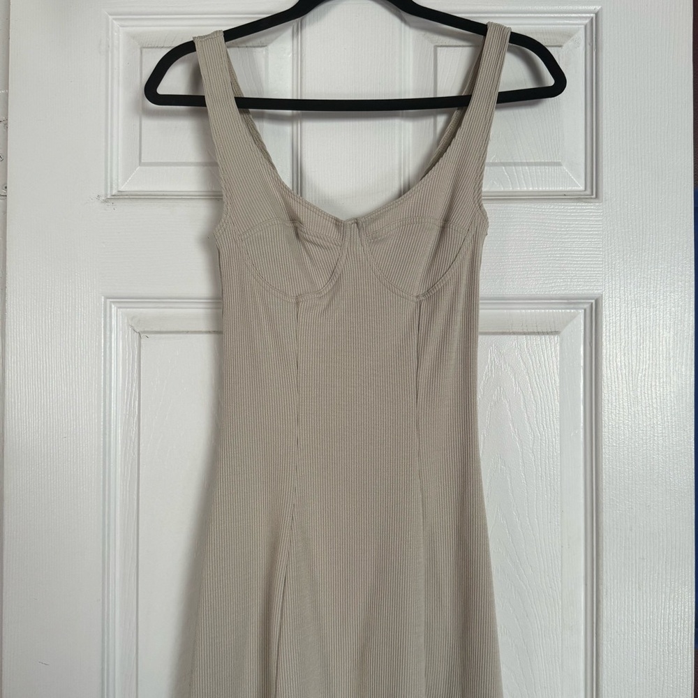 ZARA Ribbed Taupe Corset Skater Dress